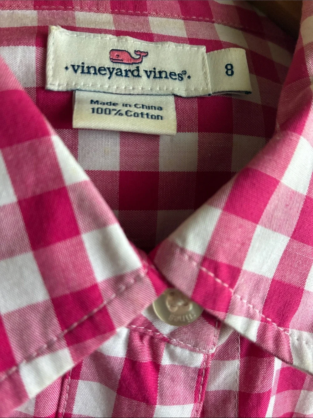 Vineyard Vines Pink and White Gingham Button-Down Shirt